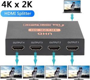 Jansicotek HDMI Splitter 1 in 4 out Full Ultra HD 1080P 4K/2K 1X4 Port Box Hub with US Adapter v1.4 Powered Certified for 3D Support