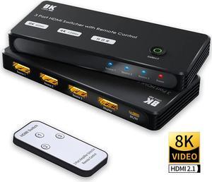 Jansicotek HDMI-Compatible 2.1 8K High Speed 48Gbps Directional Switch 3 in 1out 8K 60Hz 4K 120Hz Splitter Converter with IR Remote