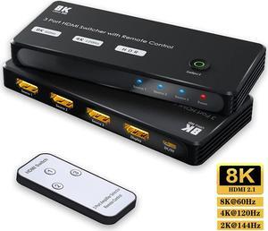 Jansicotek Aluminum Shell HDMI 2.1 Switcher with IR Remote, 8K Directional 8K@60Hz 4K@120Hz 1440P@165Hz 1080P@240Hz 3in 1out High Speed 48Gbps eARC Converter Compatible with Xbox X PS5