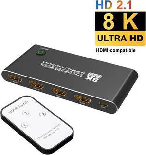 Jansicotek Aluminum Shell HDMI Switcher with Remote Control, HDMI-compatible 2.1 3 in 1 out Ultra speed 48Gbps 8K@60Hz 4K@120Hz Switch adapter With switch button For HDTV Projector