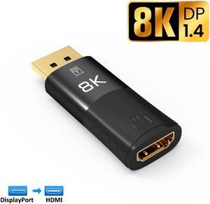 8K DP to HDMI-compatible Adapter, Jansicotek Male To Female For HP/DELL Laptop PC Displayport to HDMI-compatible Cord Converter