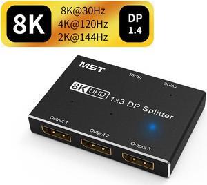 Jansicotek 8k Displayport 1.4 Switcher Splitter 1x3 Direction 3 Port DP Switch 8K@30Hz 4K@144Hz HDR for Multiple Source and display