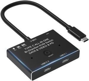 USB-C Type-C Bi-Direction KVM Switch, Support Video Data PD 8K@30hz 100W 10Gbps  Compatible with Thunderbolt Device