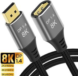 [VESA Certified] Jansicotek 6.6 ft DisplayPort Extension Cable 1.4, Support 8K 60Hz, 4K 144Hz (DisplayPort 1.4 Cable) with FreeSync, G-SYNC and HDR for Gaming Monitor, PC, RTX 3080/3090, RX 6800/6900