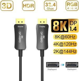 Jansicotek 8K Fiber DisplayPort Cable 66 feet Light High Speed Support 32.4 Gbps 8K60HZ DP1.4 Slim and Flexible with Optic Technology(In Wall)