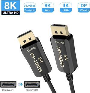 DP Fiber Cable 100ft, Displayport Fiber Optic Cable High Speed 32.4 Gbps 8K@60Hz 4K@165Hz 2K@144Hz DP1.4, Fiber DP to DP Cable Slim and Flexible, Gold Plated Connector (In Wall)