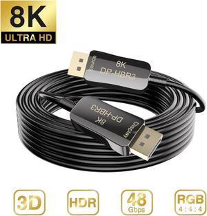 Jansicotek 50Feet 8K 4K Fiber Optic displayport Cable Rated Long (In Wall) DP1.4 HBR3 Ultra High Speed 32.4Gbps 8K@60Hz 4K@144Hz Slim and Flexible Fiber DP to DP Cable