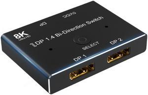 Jansicotek 8K Displayport Bidirectional Splitter Switcher, DP to 2 DP Splitter, 2DP to 1 DP Switcher, Multi Stream Transport Hub, for Computer Monitor Projector TV