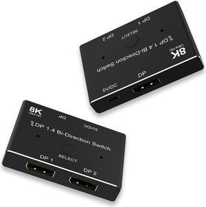 Jansicotek DisplayPort 1.4 Ultra 8K DP Bi-Directional Switch 8K@60Hz 4K@120Hz 1in 2out 2in 1out High Speed 32.4Gbps Splitter(Singal Display) Converter Compatible with Xbox X PS5