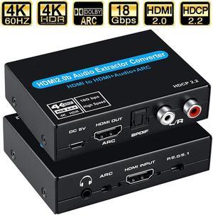Jansicotek  4K@60Hz HDMI Audio Extractor Converter, HDMI to HDMI + Audio ( SPDIF + RCA L/R Stereo ) + 3.5mm Audio Jack, HDMI Audio Splitter Extractor for Fire Stick, Xbox, PS5, Support 3D, HDCP 2.2