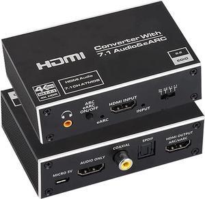 4K@60Hz HDMI Audio Extractor with 7.1CH Atmos, HDMI to HDMI + Optical Toslink SPDIF + 3.5mm Audio Jack + Coaxial + 7.1Ch, Support HDMI 2.0 HDCP 2.2, LPCM7.1 HDR10+ DobIy Vision