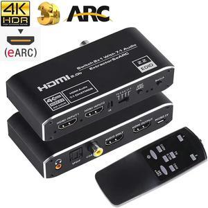 HDMI Switch Audio Extractor, HDMI Switch Splitter 2 Inputs 1 Output with Remote 4K@60hz, 2-Port HDMI2.0b Switcher Box with Optical Toslink SPDIF+Coaxial+3.5mm+7.1Ch Audio Out