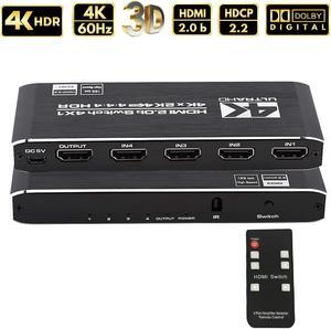 4K HDMI Switch 4x1, 4 Port HDMI Selector Switcher 4 in 1 Out with IR Remote Control Support 4K@60Hz, HDCP 2.2 YUV444/RGB888, HDR10, HDMI 2.0b, 3D, 1080P (OZQ5-1)