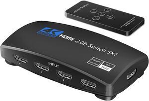 4K@60Hz 5x1 HDMI Switch, HDMI 2.0b Switch 5 in 1 Out, 4K HDMI Switcher Splitter with Remote, HDR10, HDCP 2.2 & 3D - OZQ3-5