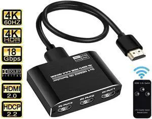 HDMI Switch 4K 60Hz, HDMI Splitter 3 in 1 Out, HDMI2.0 Switch Support 4K@60Hz 18Gbps for Xbox Series PS5/4/3 HD TV Monitor Projector - OZQ3-1
