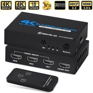 Jansicotek HDMI Switch 3x1 HDMI Switcher 3 in 1 Out HDMI Switch Selector 3 Port Box with IR Remote Control HDMI 2.0 HDCP 2.2 Support 4K@60Hz Ultra HD 3D 2160P 1080P, OZQ2-1