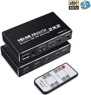 4K@60Hz 2x2 HDMI Matrix Switch, HDMI 2.0b Matrix Switch 2 in 2 Out, 4K HDMI Switcher Splitter with Remote,Support LPCM/Dolby/DTS LPCM 7.1 audio format, HDCP 1.4 , HDR,YUV 4:2:0 (OZJ3)