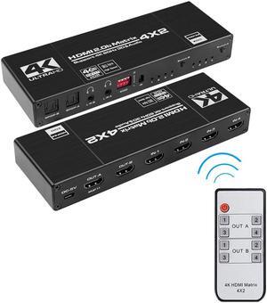 Jansicotek 4x2 HDMI Matrix Switch,4 in 2 Out Matrix HDMI Video Switcher Splitter +2xSPDIF& 2x3.5mm L/R Audio Output,Support Ultra HD 4K 60Hz,3D 1080P, EDID with IR Remote Control (OZJ1-1)