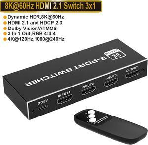 HDMI Switch 4K 120Hz, Jansicotek HDMI Splitter 3 in 1 Out, HDMI 2.1 Switch Support 8K@60Hz 48Gbps for Xbox Series PS5/4/3 HD TV Monitor Projector