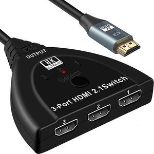 HDMI Switch 8K@60Hz, 3 in 1 Out HDMI Switch, 3 Port HDMI Switcher Box with Pigtail Cable, Supports 8K, 4K, 1080P, 3D, HDMI2.1, HDR, Compatible with Fire Stick 4K, HDTV, PS4/5, Game Consoles, OZ8Q3-1