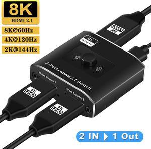 OZ8Q2 HDMI Switch 4k 120hz,Jansicotek Ultra Hd 8k High Speed 48gbps, HDMI 2.1 One Button Switch, 2 in 1 Out Supports 3D 8K@60Hz 4K@120Hz, Compatible for PS5 PS4 Projectors Monitor Blu-ray Player Xbox