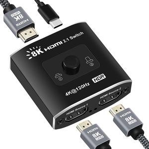 HDMI 2.1 Switch 8K 60Hz,Jansicotek HDMI Switcher 2 in 1 Out, 2 Port 4K 120Hz 8K HDMI Switcher Support 8K 48Gbps for Xbox Series X PS4 Pro PS5 Roku UHD TV Monitor Projector (OZ8Q2B)