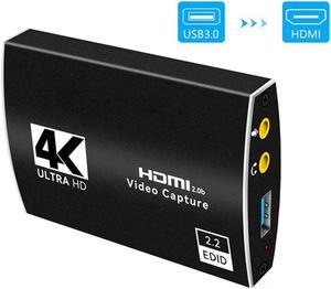 4K@60Hz Audio Video Capture Card, HDMI USB3.0/Type-C Capture Adapter Video Converter 1080P 60fps for Video Game Recording Live Streaming Broadcasting,Support Nintendo Switch/Game Console/Phone