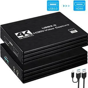 Video Capture Card 4K 1080P 60FPS, HDMI Capture Card Switch, HDMI to USB/Type-C Game Capture Card USB 3.0 for Live Streaming Video Recording, Screen Capture Device Work with PS4/PC/OBS/DSLR/Camera