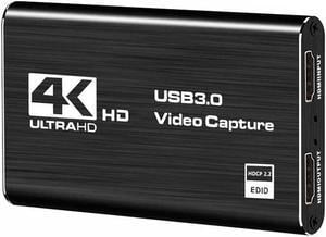 Jansicotek 4K 60hz Loop HDMI Capture Card Placa de Video Recording Plate Live Streaming USB 2.0 3.0 1080p 60FPS Grabber with Micr & HDMI Loop-Out, for PS4 Game DVD Camera  (OZC3)