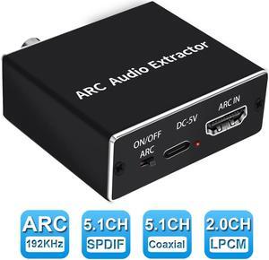 HDMI ARC Audio Extractor, 192KHz HDMI to Optical Spdif Toslink + Coaxial + 3.5mm Stereo Audio Out, HDMI Audio Adapter for Soundbar Speaker Amplifier Headset