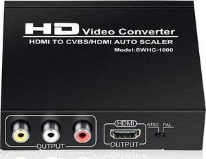 HDMI to HDMI and AV/RCA Converter Support 1080P, PAL, NTSC, HDMI to HDMI+3RCA CVBS AV Composite Video Audio Adapter/Splitter, with Power Adapter for HD TV and Older TV