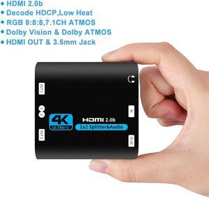 HDMI Splitter 1 in 2 Out, HDMI Splitter 1x2 Power 4K HDMI Splitter with 3.5mm Jack audio out, 4K@60Hz Dual Monitors Duplicate/Mirror for PS4 Fire Stick HDTV
