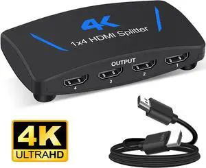 Jansicotek Ultra HD 4K 30 Hz 1x4 HDMI Splitter Resolutions Up to Full Ultra HD 4Kx2K@30Hz 1080P and 3D Compatible with Xbox, PS4 PS3 Fire Stick Blu Ray Apple TV HDTV 4 Ports (1 in 4 Out)