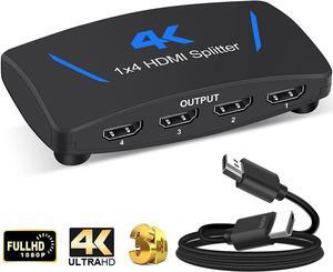 4K 1x4 HDMI Splitter, 1 in 4 Out Powered 4way HDMI Splitter Audio Video Distributor Amplifier with Charger, Support Full HD 3D & 4K x 2K Compatible with PS3/4,Fire Stick,Roku,Blu-Ray Player