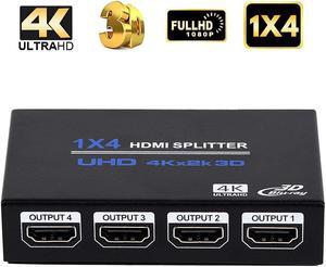 HDMI Splitter 1x4 ,Jansicotek 1 in 4 Out HDMI Splitter Audio Video Distributor 3D & 4K x 2K Box for HDTV, STB, PS3, PS4 Pro Blu-Ray DVD Player, Projector Etc