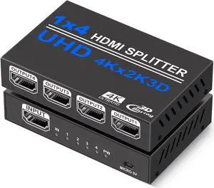HDMI Splitter 1 in 4 Out, Jansicotek 1x4 Power HDMI Splitter 4 Ports w/AC Adapter, 4Kx2K@30Hz 3D Full HD Distributor for HDTV, STB, PS3, PS4 Pro Blu-Ray DVD Player, Projector Etc