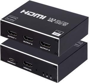 Jansicotek HDMI Splitter 1 in 3 Out -4K Hdmi Splitter 1x3 Ports v1.4 Powered 4K/2K Full Ultra HD 1080p US Adapter 3D Support