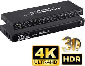Jansicotek HDMI Splitter 1 in 16 Out, 1x16 Power HDMI Splitter 16 Ports w/AC Adapter, 4Kx2K@30Hz 3D Full HD Distributor for Xbox, PS5, Roku Blu-Ray Player, HDTV  - Adapter Included
