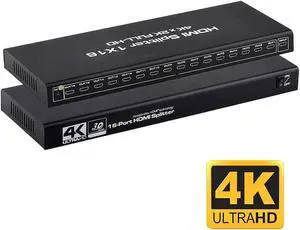 Jansicotek 4K 1 in 16 Out HDMI Splitter - Ultra HD 4K @ 30 Hz 1x16 V. 1.4 HDCP, Power HDMI Supports 4K 3D Full HD 1080P for Xbox, PS16 PS16 Fire Stick Blu Ray Apple TV HDTV - Adapter Included