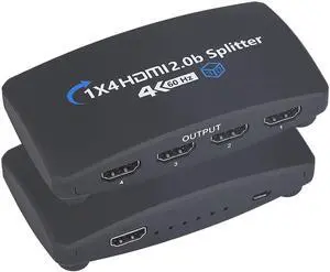 Jansicotek 4K@60Hz HDMI Splitter, 1 in 4 Out 4K HDMI Splitter for 3D, HDCP2.2, HDR, 4K@60Hz, 1080P@144Hz, RGB 8:8:8 Splitter (1 HDMI Source to 4 HDMI Displays)