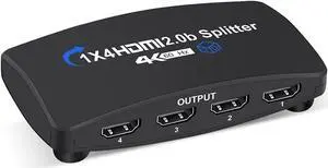 Jansicotek 4k@60hz HDMI Splitter, 1 in 4 Out, Ultra HD 4K @ 60 Hz 1x4 HDMI Supports 3D, HDCP2.2, HDR, 4K@60Hz, 1080P@144Hz, RGB 8:8:8 Compatible with Xbox PS5/4/3 Blu-Ray Player Fire Stick Roku
