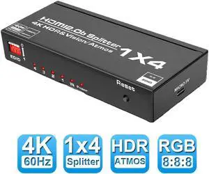Hdmi Splitter 4K@60Hz,Jansicotek Hdmi Splitter 1 in 4 Out for 4 Monitors Duplicate/Mirror, Four Hdmi Adapter for 4 Monitors Support EDID, HDCP2.2, 18.5Gbps, Full HD 1080P 3D HDR10