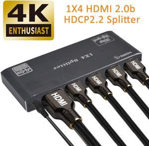 1x4 HDMI 2.0 Gaming Splitter with EDID mode, 4K @60Hz 8:8:8, 18Gbps, Audio Extractor, EDID, 4 Port, 1 in 4 Out HDMI Splitter for Game Xbox PS5 1080p120Hz Roku