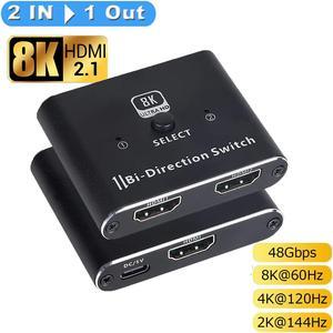8K HDMI 2.1 Bi-Directional Switcher Splitter Ultra HD HDMI Switcher 2 in 1 Out, HDMI Splitter 1 in 2 Out (Single Display) Support High Speed 48Gbps 8K@60Hz for PS4/PS5, Xbox Series X