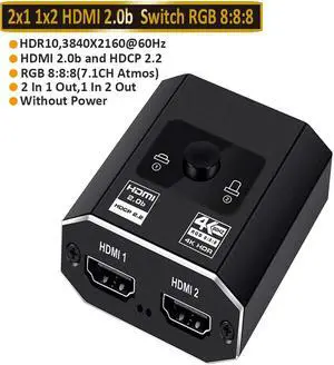18Gbps HDMI 2.0b Switch with HDMI Cable, Ultra HD 4K HDMI Switcher Splitter 18Gbps High Speed Support HDR 4K@60Hz, 1080p@120Hz, Bi-Directional HDMI Switch 2x1/1x2 for PS5/PS4, Xbox, Roku, Apple TV