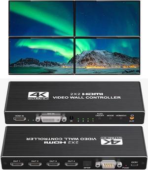 2x2 Video Wall Controller with 8 Display Modes, Support RS232, 1080P@60Hz, HDMI 1.4, HDCP 1,4, HDMI & DVI Input, HMDI Output, for Sports bar, Restaurant, School, Company, Home Theater, Mall
