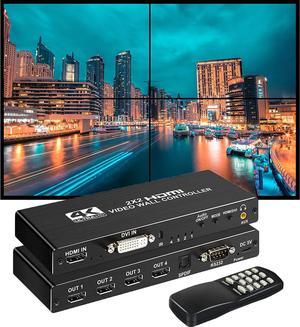 Video Wall Controller 2x2 4K 30Hz Processor HDMI 1.4 HDCP 1.4 Support 8 Display Modes -1x2, 1x3, 1x4, 2x2, 4x1, 3x1, 2x1 with 1 DVI or HDMI Input 4 HDMI Output