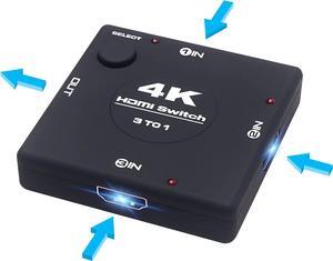 HDMI Switch 4K@60Hz,  3 in 1 Out HDMI Switcher [3.9FT HDMI Cable] Multiport HDMI Switch, 3-Port HDMI Hub Compatible for Apple TV, PC, PS4, PS5, Xbox, Fire Stick