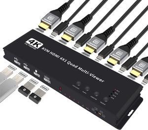 HDMI 4X1 Quad Multi Viewer Seamless Switcher, Support 4K@30Hz HDMI Multiviewer Switcher 4 in 1 Out, Support IR Remote Control Switching, 4K, 1080P, HDCP 1.4 and 5 Display Modes