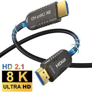 Directional Ultra High Speed 8K Fiber Optic HDMI 2.1 Cable, Certified Premium 48 Gbps Fiber Optic HDMI Cable, Supports 8K@60Hz 7680x4320, 4K@120Hz) eARC HDR10 HDCP 2.2 & 2.3 3D, 100ft